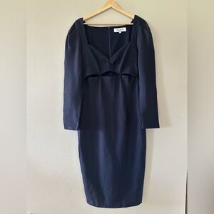 Elliatt Scarlette Navy Blue Midi Long Sleeve Cutout Cocktail Dress Size L